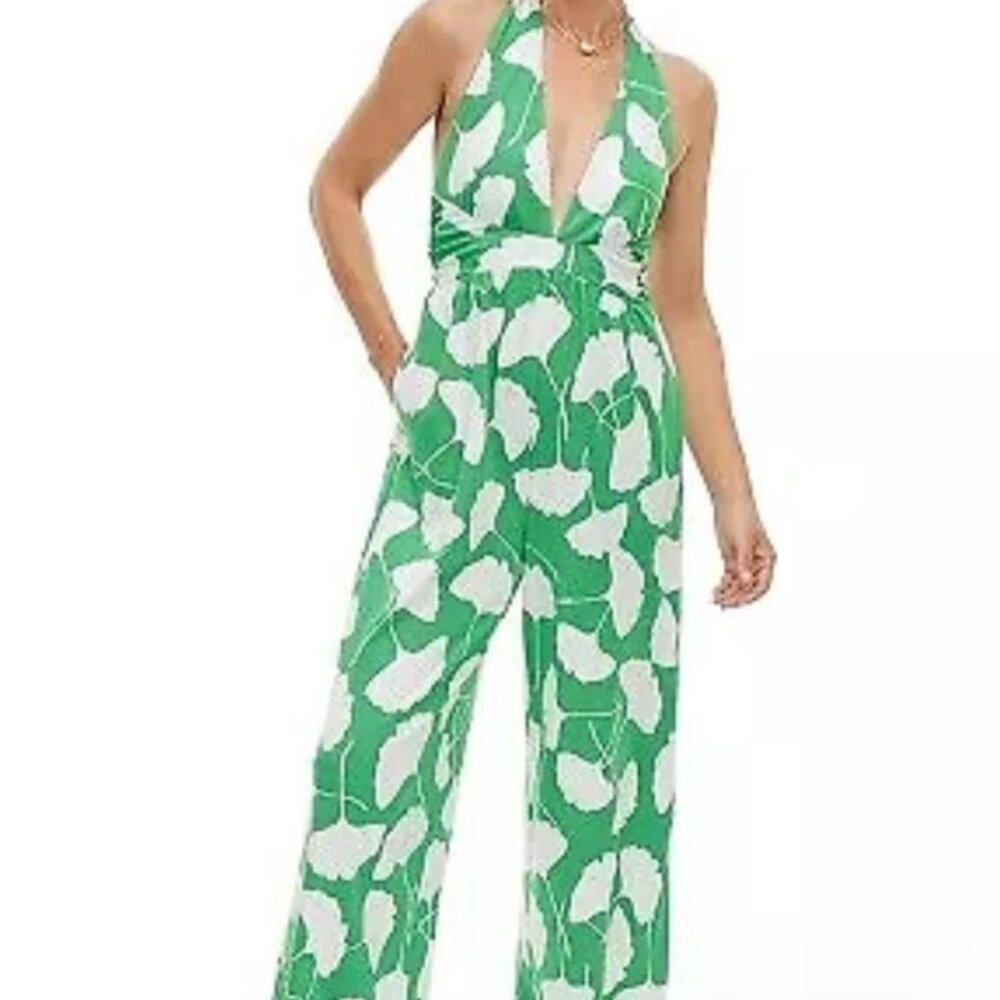 DVF Women's Halter Ginkgo Green Jumpsuit Size XS NWT
